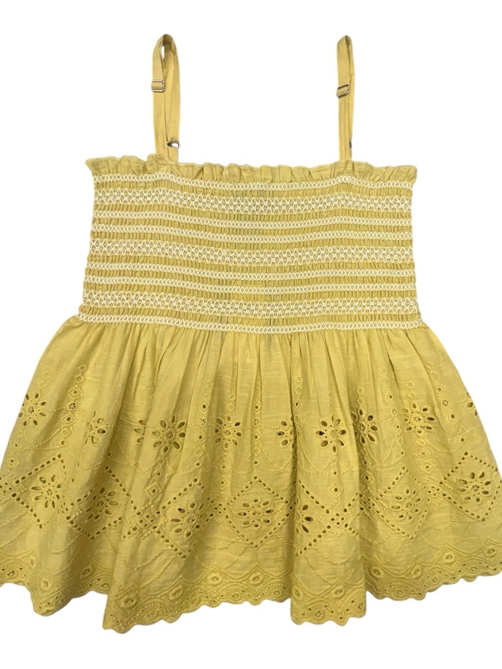 Faith & Zoe Yellow Eyelet Smocked Peplum Cami - Picture 3 of 8